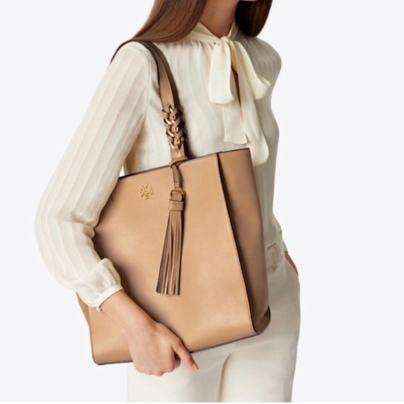 Tory Burch Handbags - Tory Burch Brooke Tote Pink Salt Blush Pebbled Leather Gold Hardware